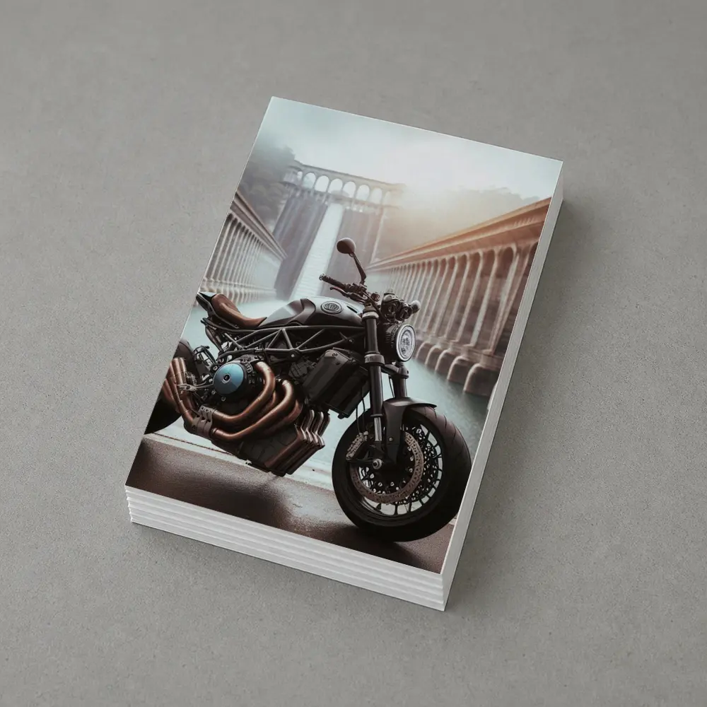 Dark Naked Streetfighter Motorcycle Near Concrete Dam – Postcards