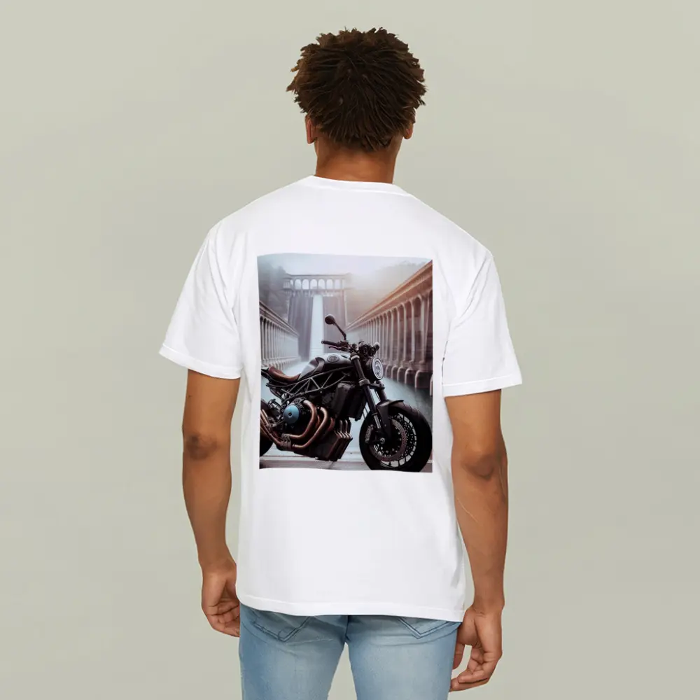Dark Naked Streetfighter Motorcycle Near Concrete Dam – T-Shirts