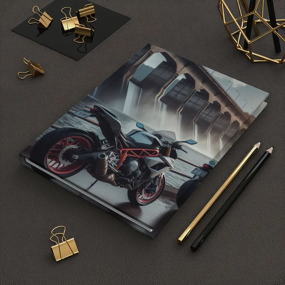 Sport Bike Parked Near Massive Dam – Notebooks