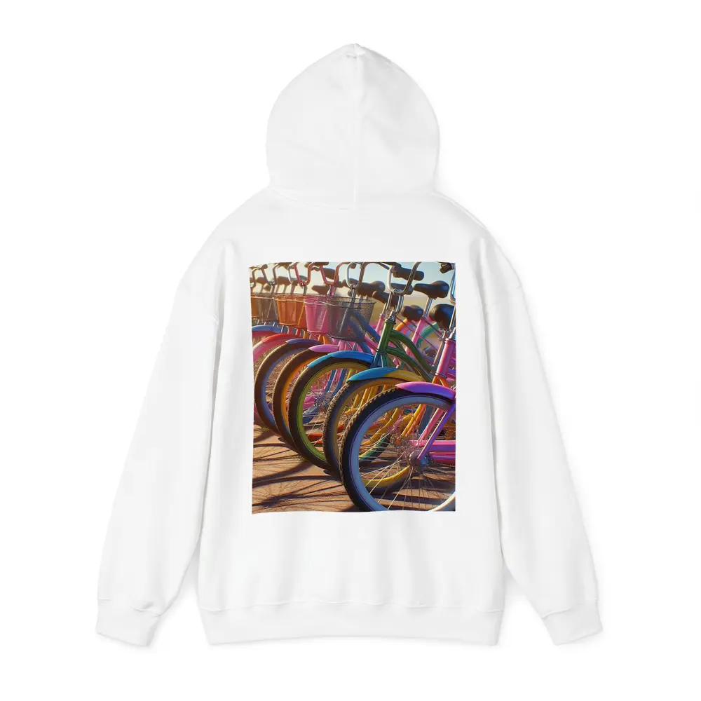Colorful Beach Cruiser Bicycles Parked in Row – Hoodies