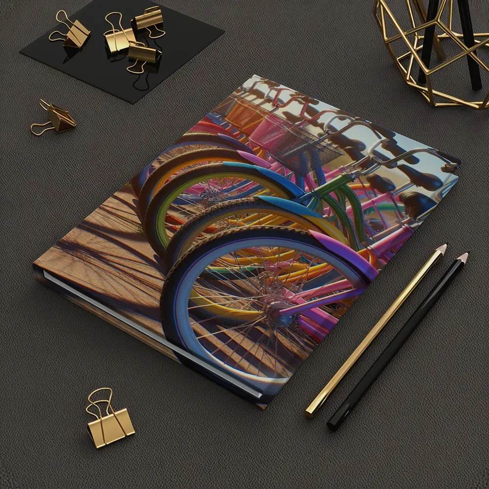 Colorful Beach Cruiser Bicycles Parked in Row – Notebooks