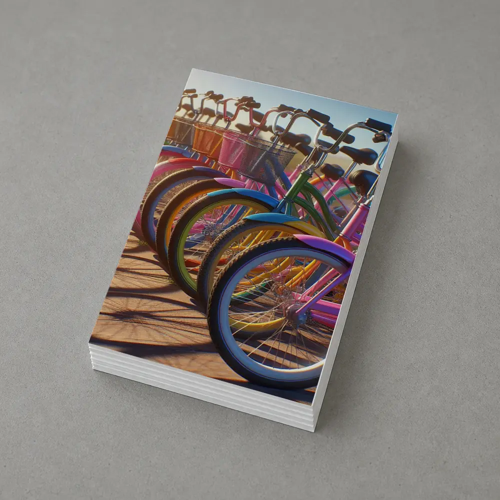 Colorful Beach Cruiser Bicycles Parked in Row – Postcards