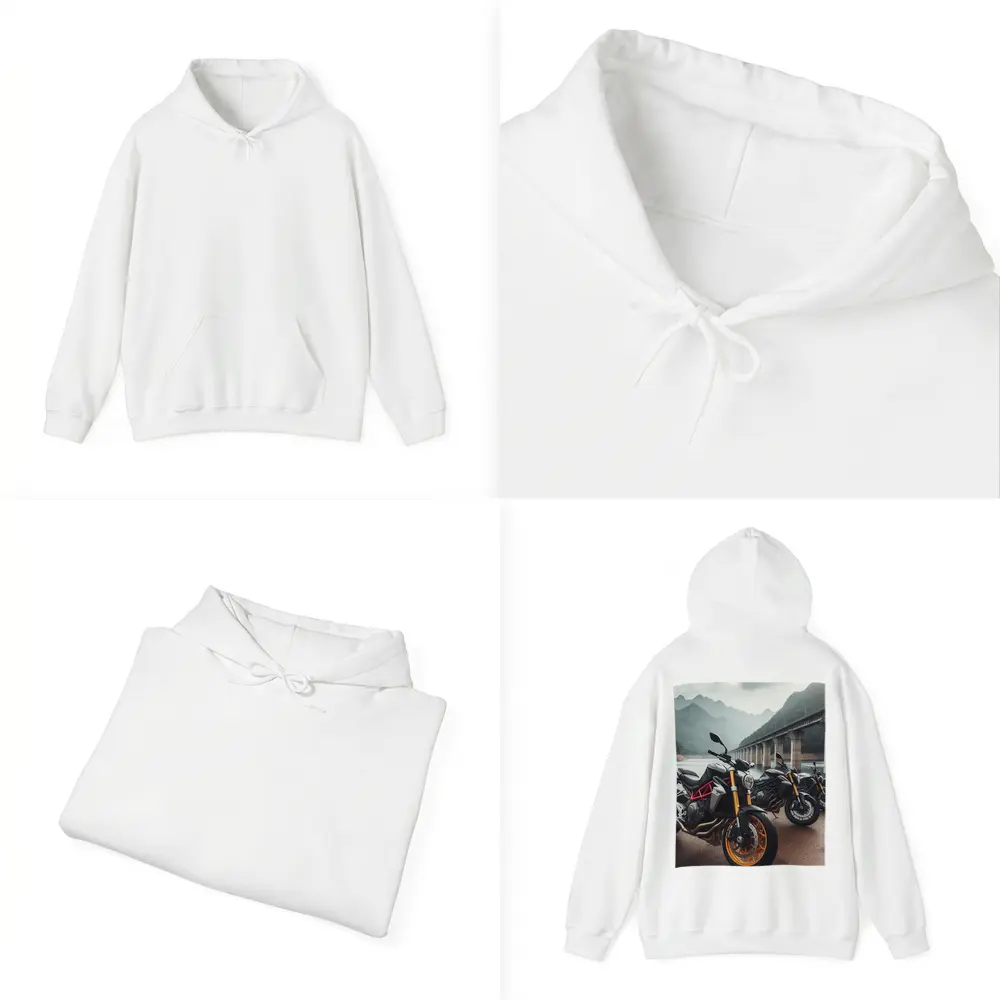 Naked Sport Bikes Parked By Mountain Bridge – Hoodies