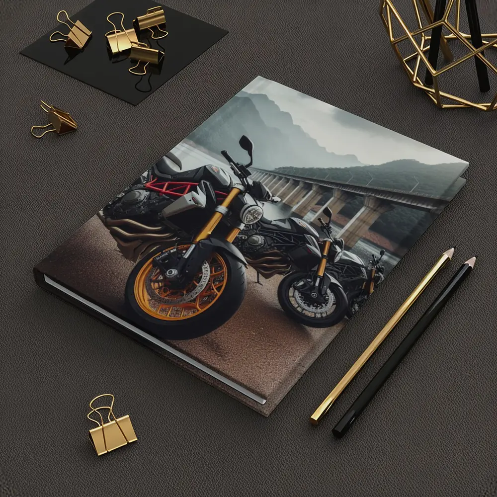 Naked Sport Bikes Parked By Mountain Bridge – Notebooks