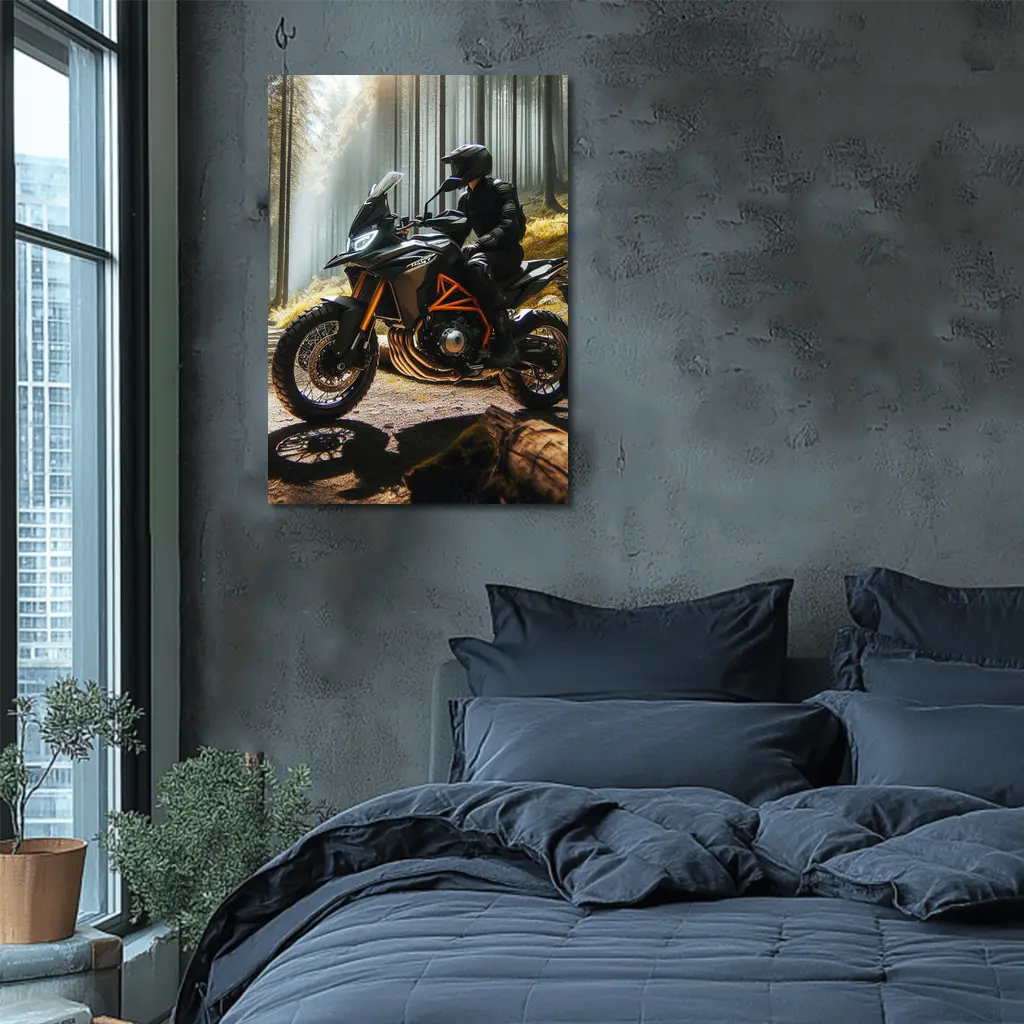 KTM Adventure Motorcycle Rider Forest Light – Wall Art