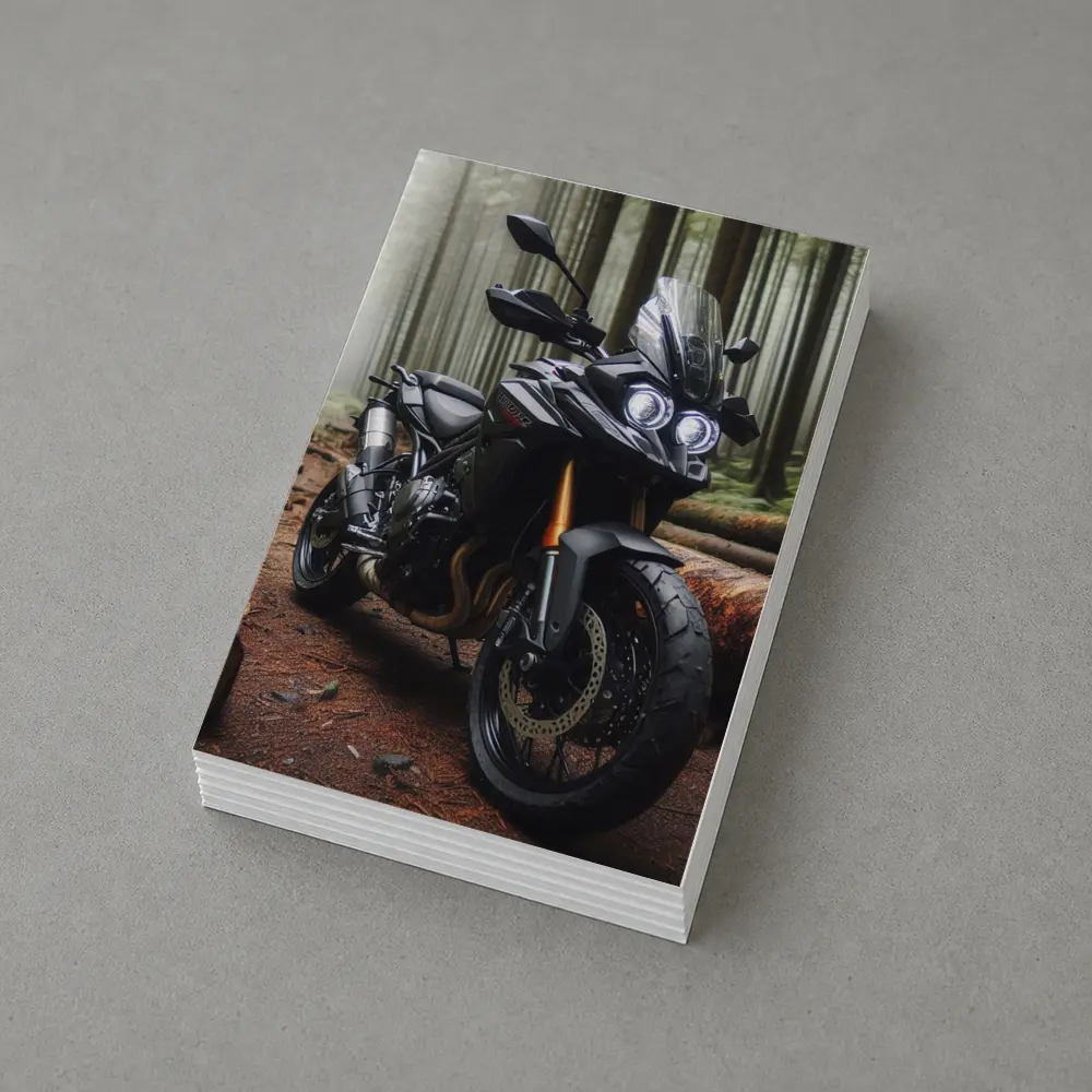Black Adventure Motorcycle Parked In Misty Forest – Postcards