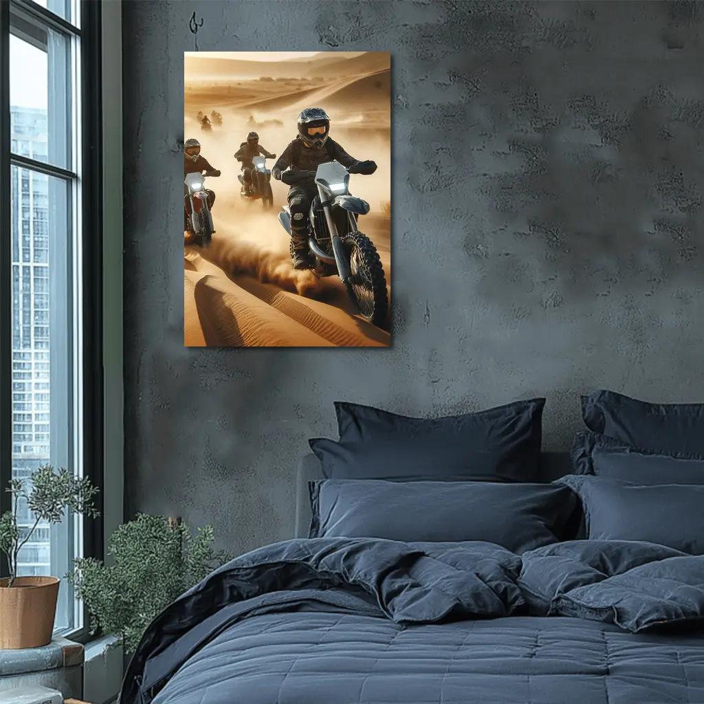 Dirt Bikes Racing Through Sandy Desert Dunes – Wall Art