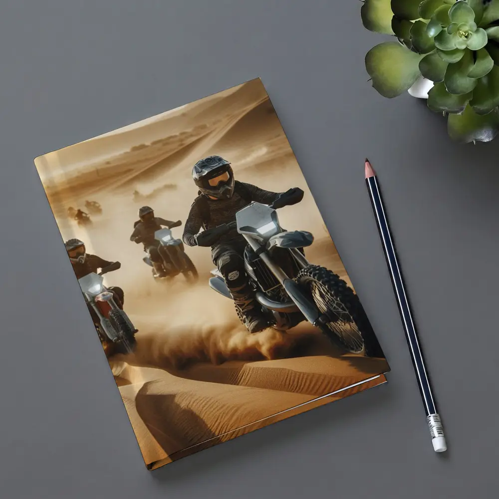 Dirt Bikes Racing Through Sandy Desert Dunes – Notebooks