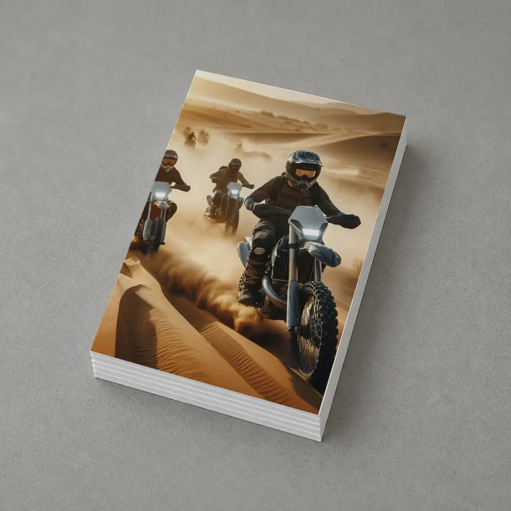 Dirt Bikes Racing Through Sandy Desert Dunes – Postcards