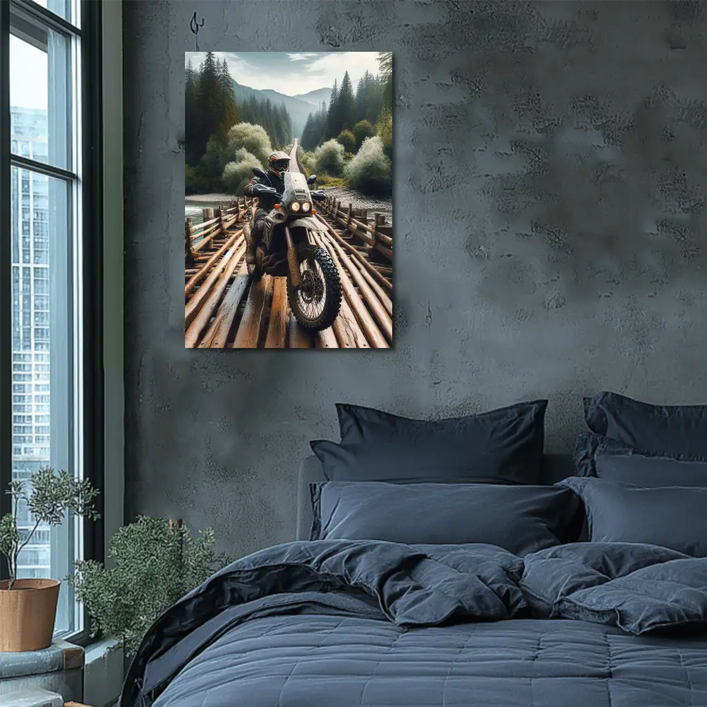 Adventure Dual Sport Bike Wooden Bridge Forest – Wall Art