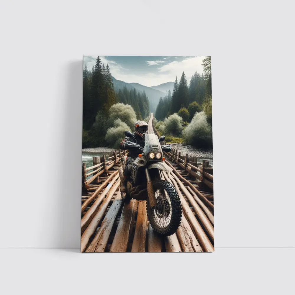 Adventure Dual Sport Bike Wooden Bridge Forest – Wall Art