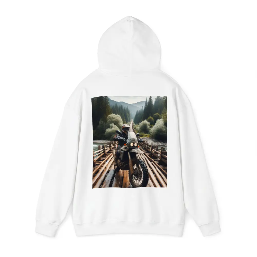 Adventure Dual Sport Bike Wooden Bridge Forest – Hoodies