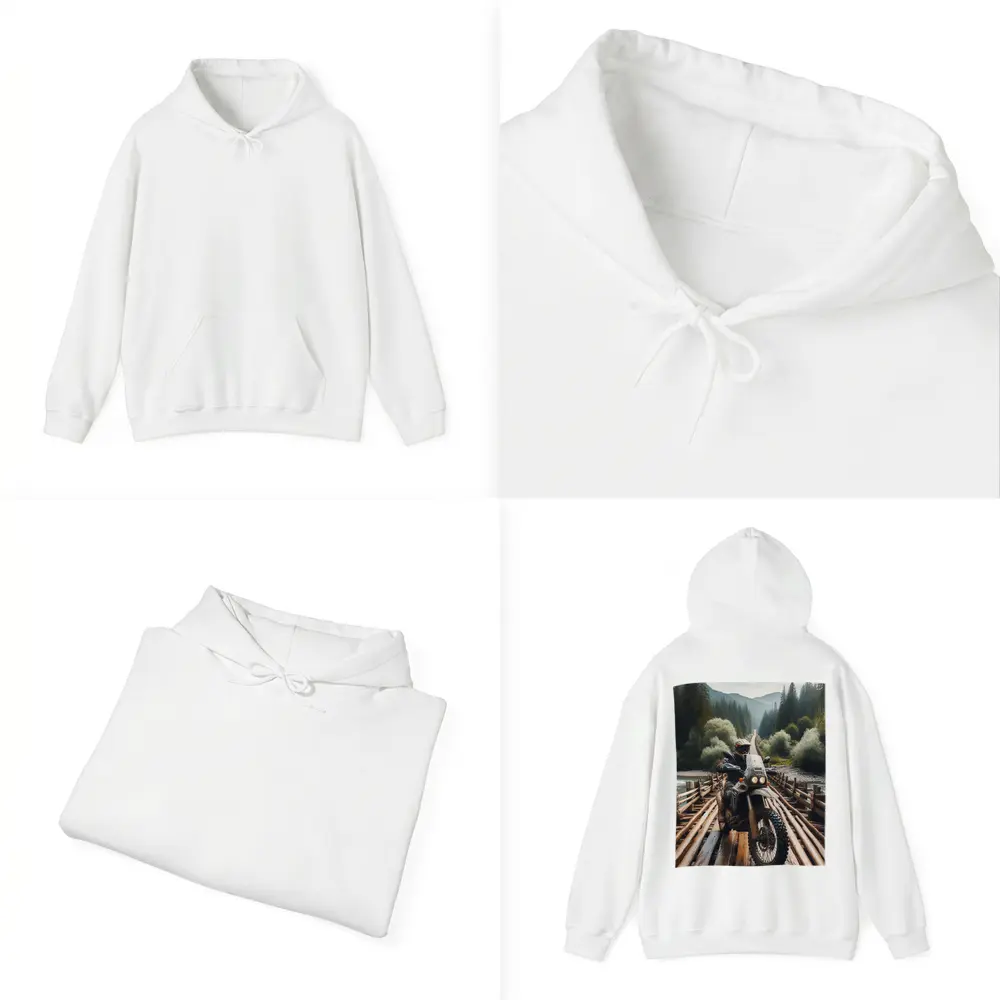 Adventure Dual Sport Bike Wooden Bridge Forest – Hoodies