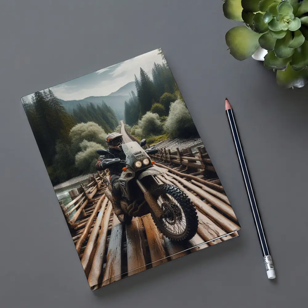 Adventure Dual Sport Bike Wooden Bridge Forest – Notebooks