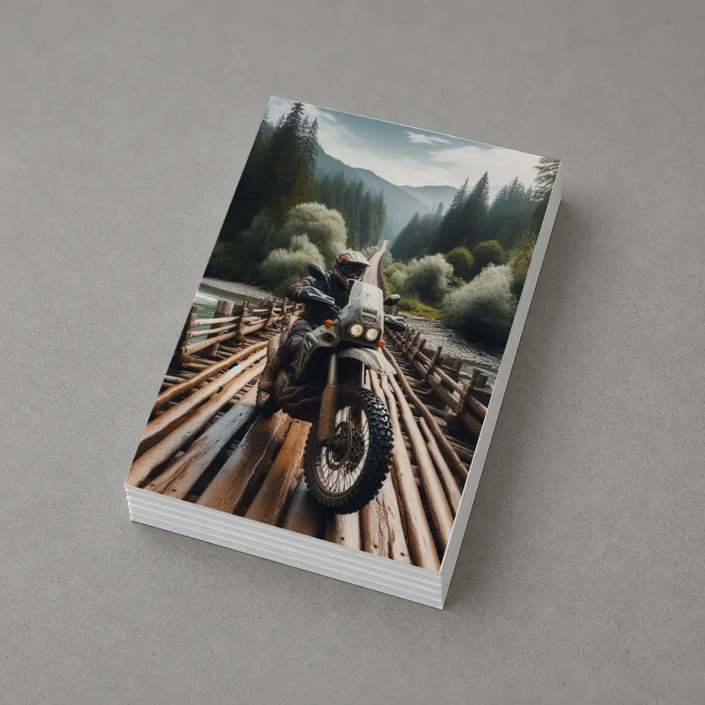 Adventure Dual Sport Bike Wooden Bridge Forest – Postcards