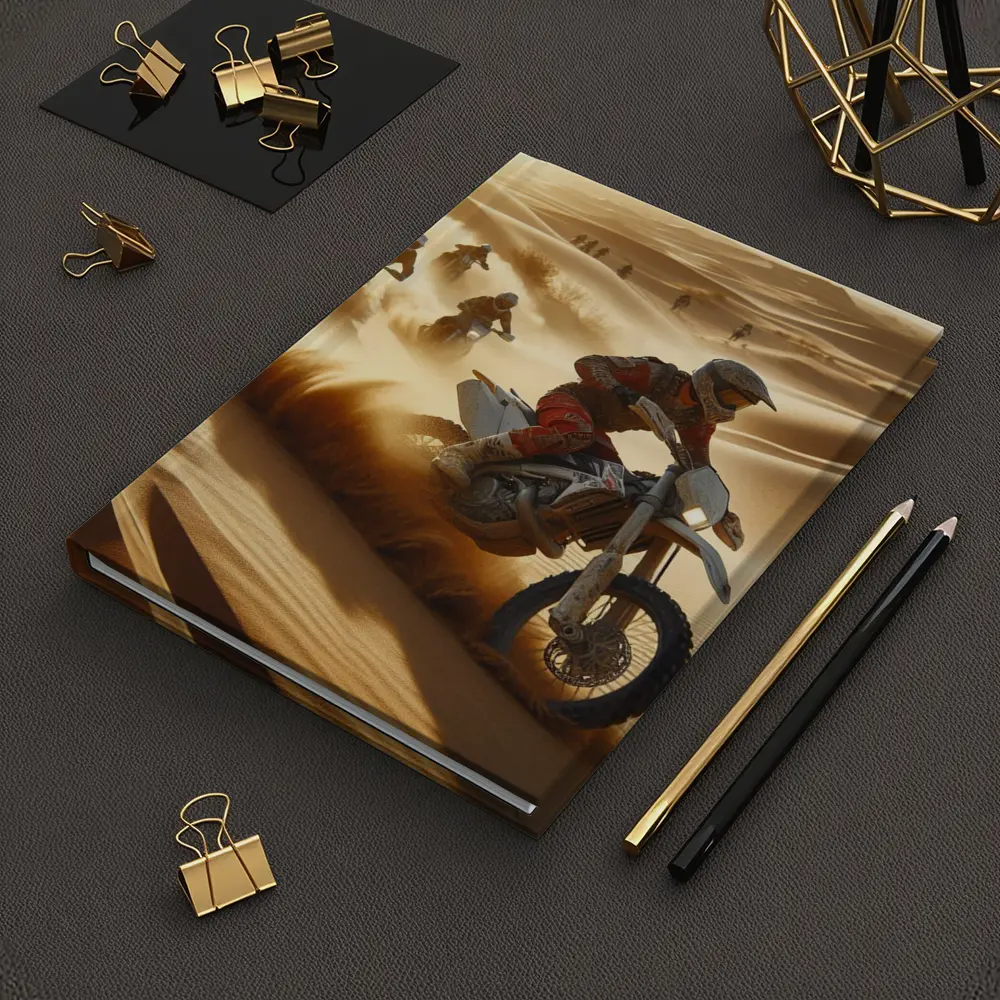 Motocross Riders Racing Through Desert Sand Dunes – Notebooks
