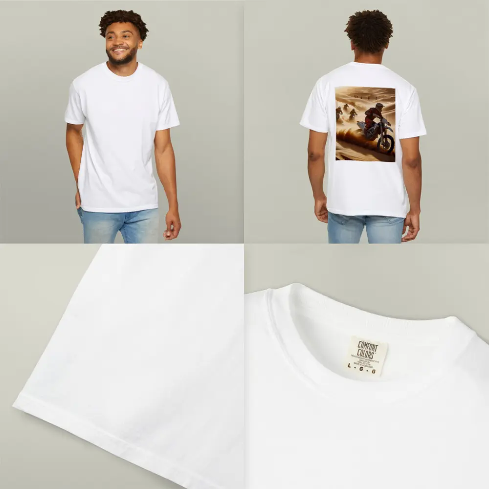 Motocross Riders Racing Through Desert Sand Dunes – T-Shirts