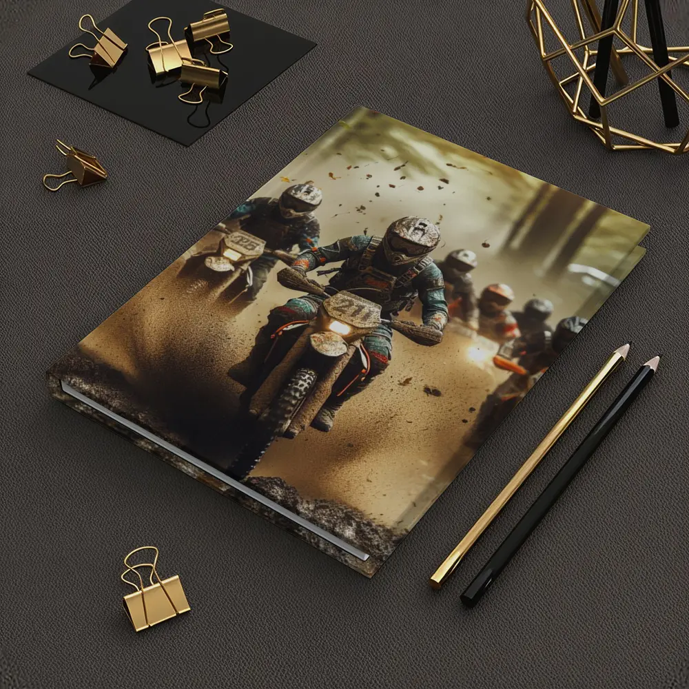 Motocross Riders Racing Through Muddy Forest – Notebooks