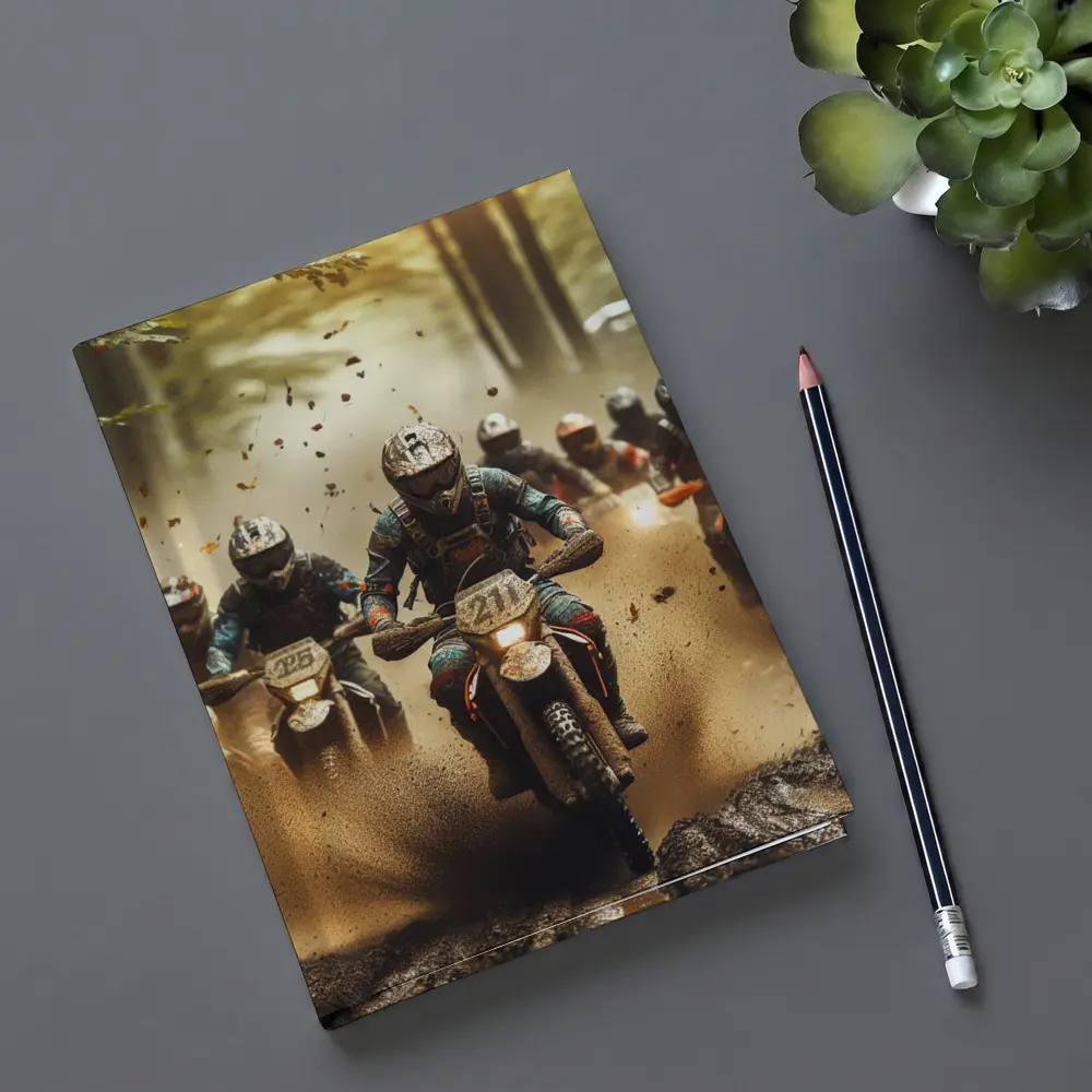 Motocross Riders Racing Through Muddy Forest – Notebooks