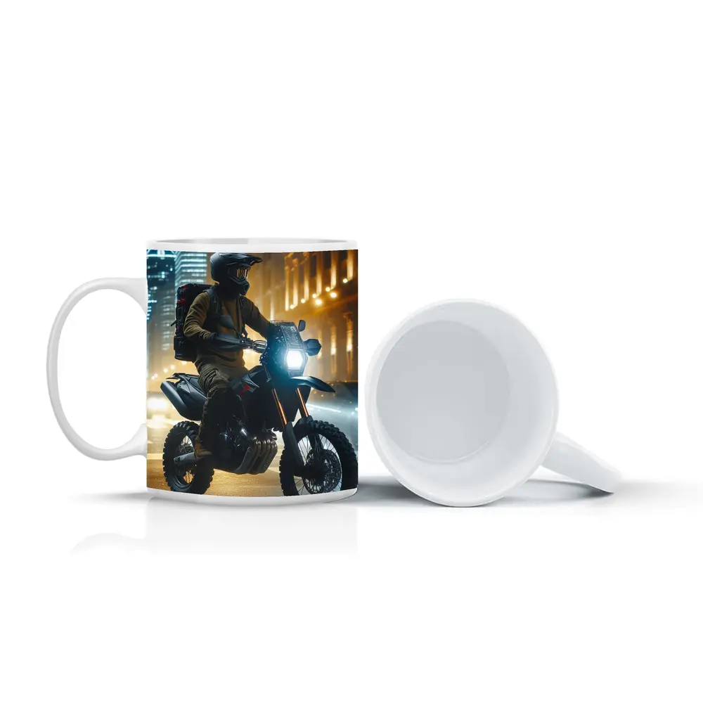 Adventure Motorcycle Rider City Night Streets – Mugs