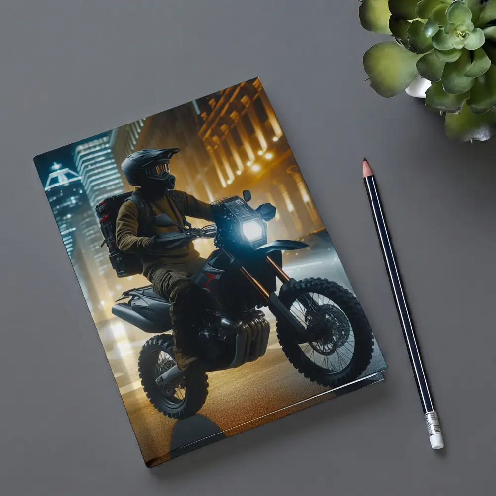 Adventure Motorcycle Rider City Night Streets – Notebooks