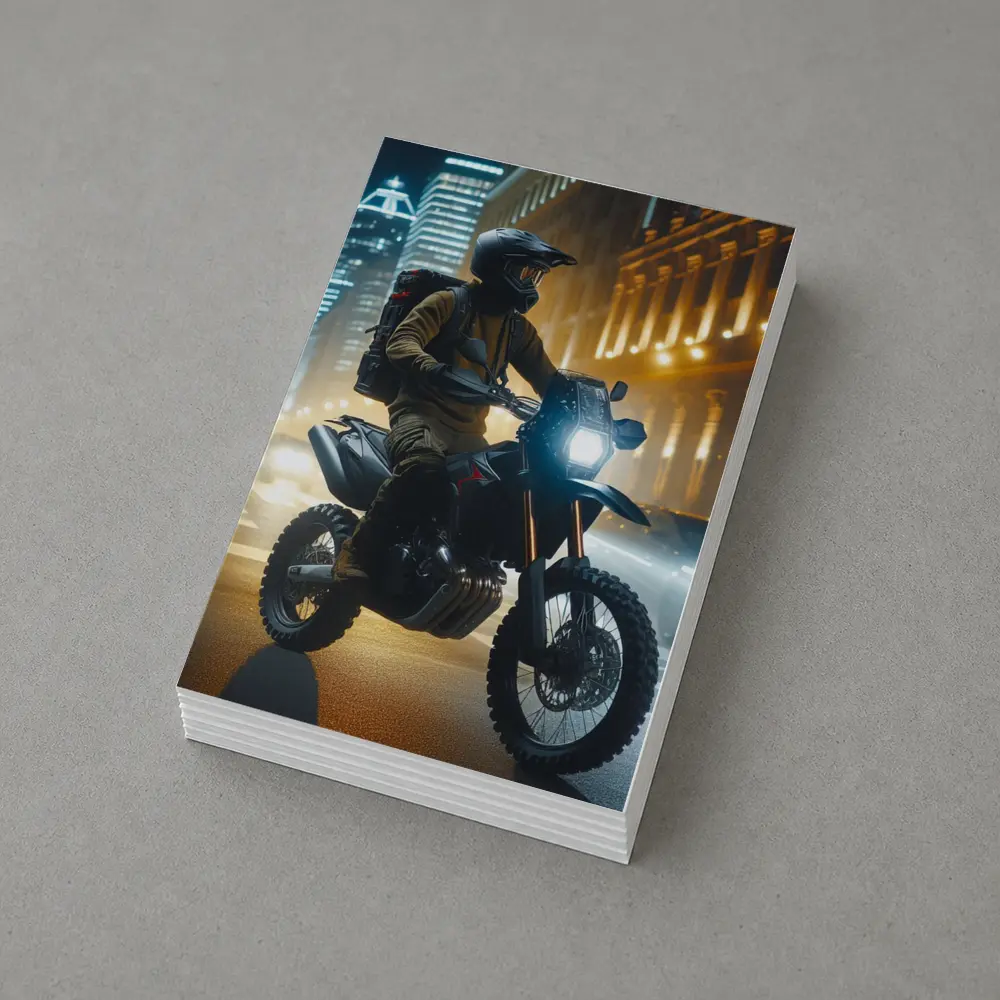 Adventure Motorcycle Rider City Night Streets – Postcards