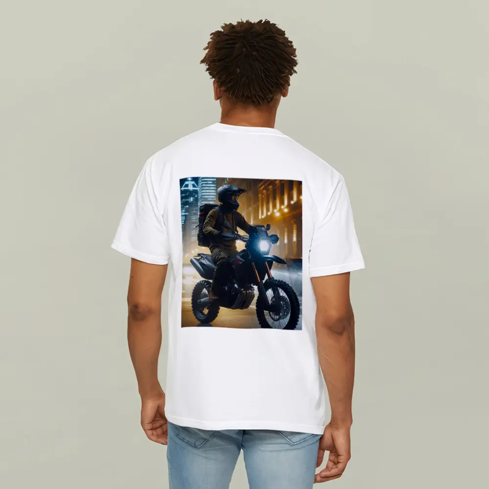 Adventure Motorcycle Rider City Night Streets – T-Shirts