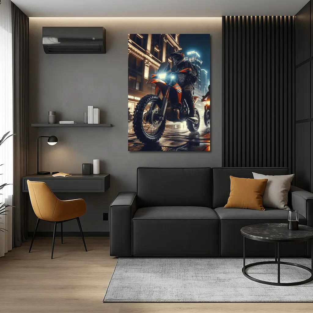 Dirt Bike Rider Night City Street – Wall Art