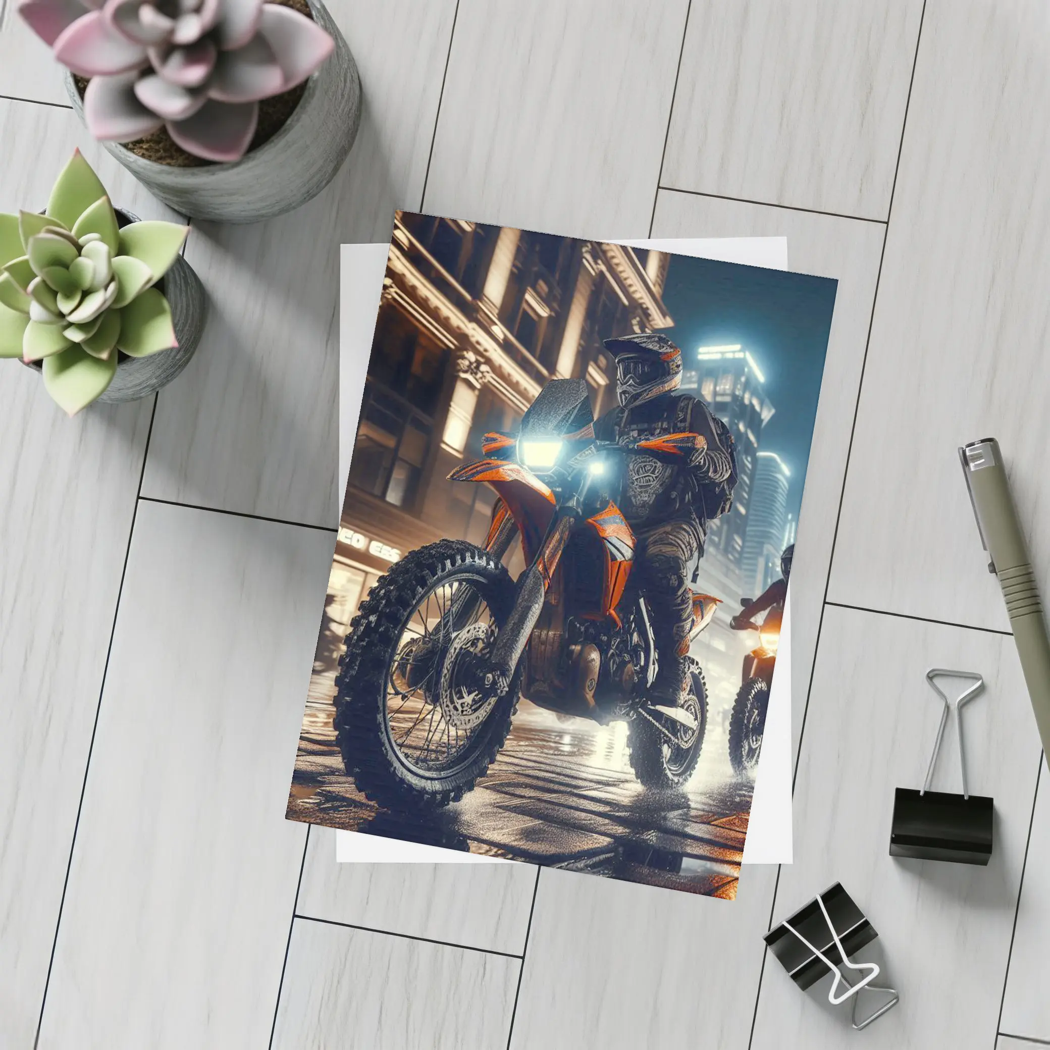 Dirt Bike Rider Night City Street – Postcards