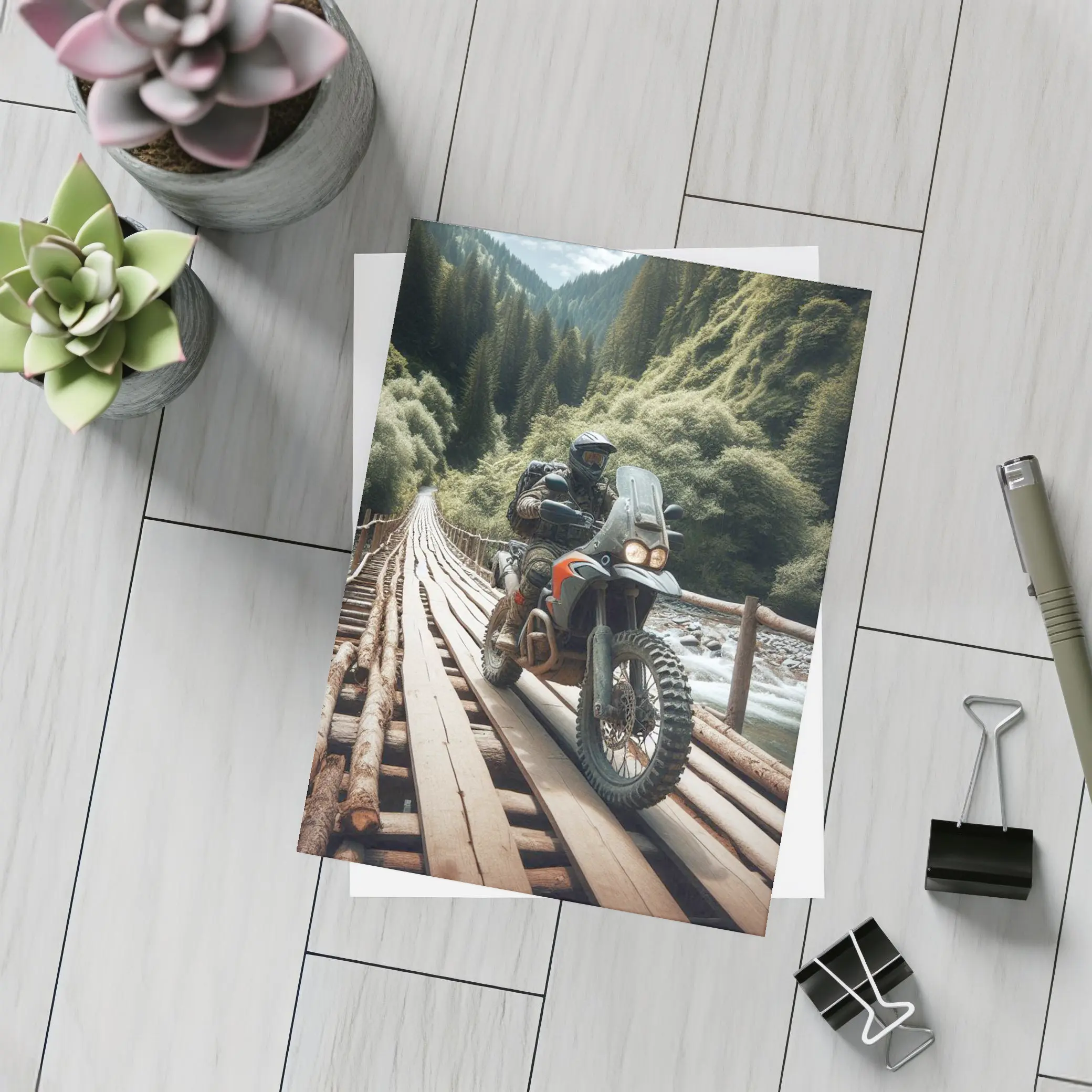 Adventure Dual Sport Bike Mountain Forest Bridge – Postcards
