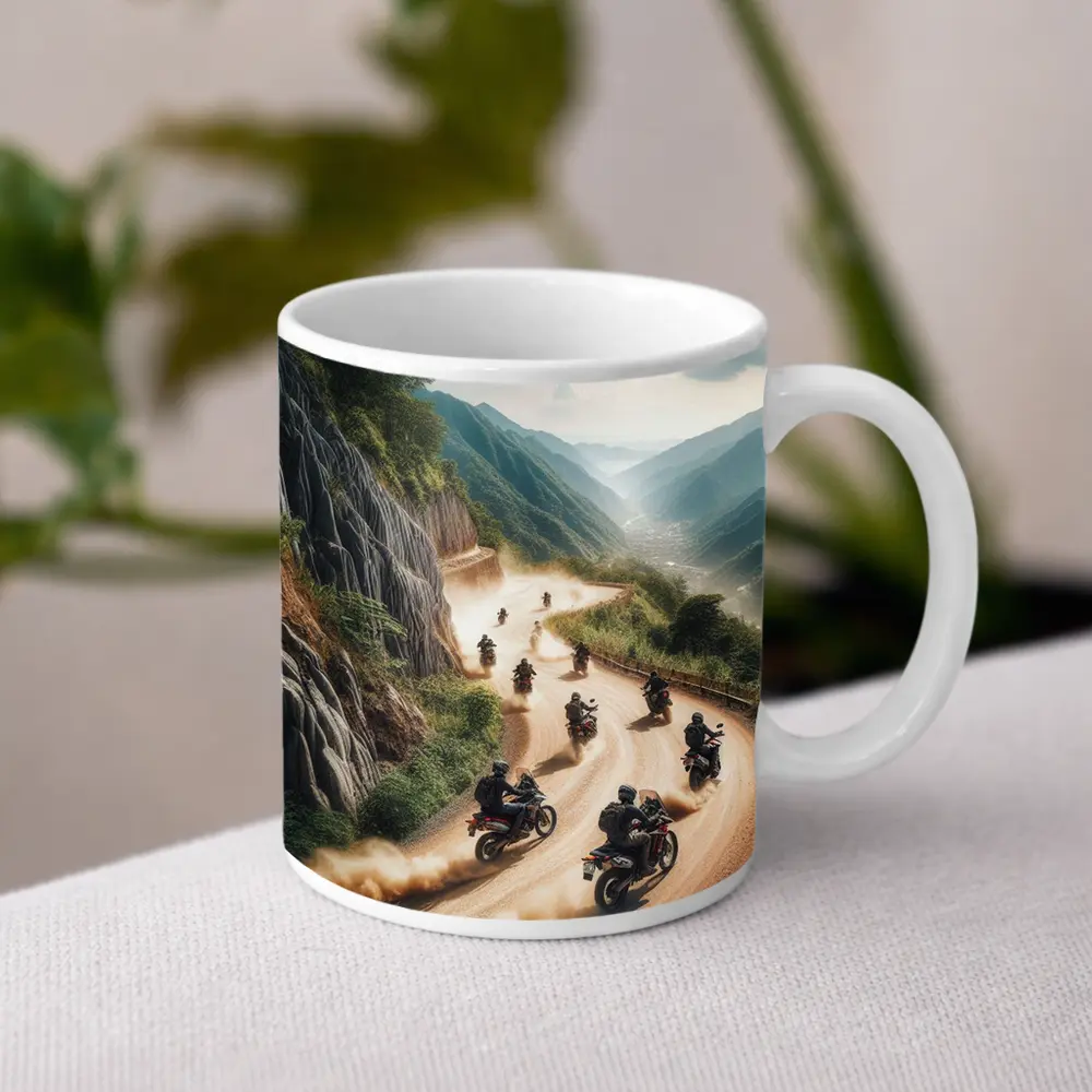 Adventure Motorcycles Riding Dusty Mountain Road – Mugs