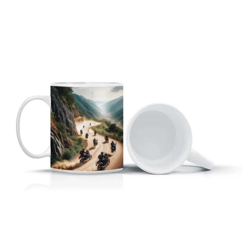 Adventure Motorcycles Riding Dusty Mountain Road – Mugs