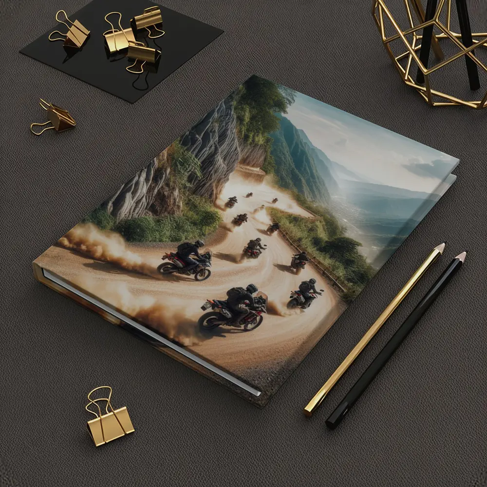 Adventure Motorcycles Riding Dusty Mountain Road – Notebooks