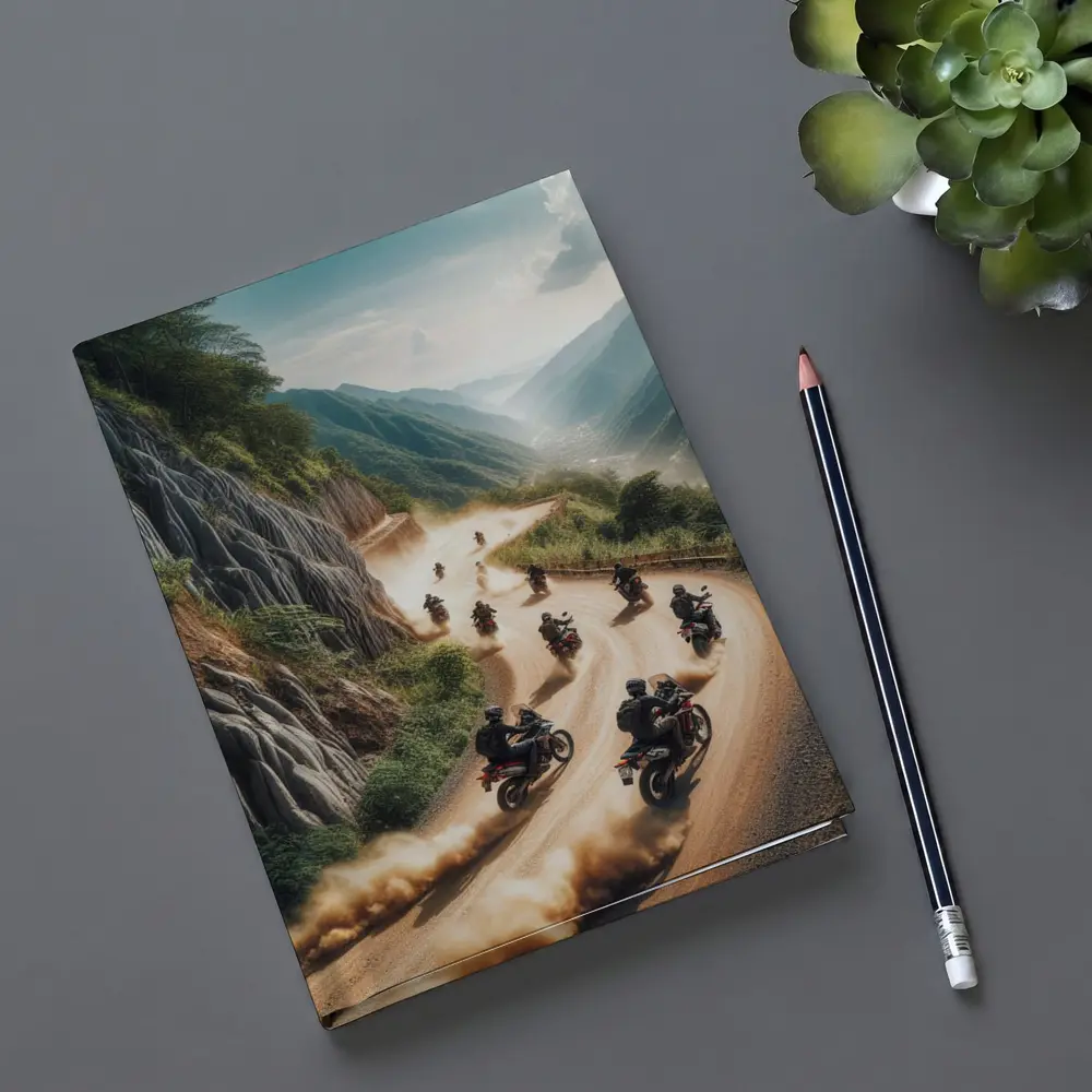 Adventure Motorcycles Riding Dusty Mountain Road – Notebooks