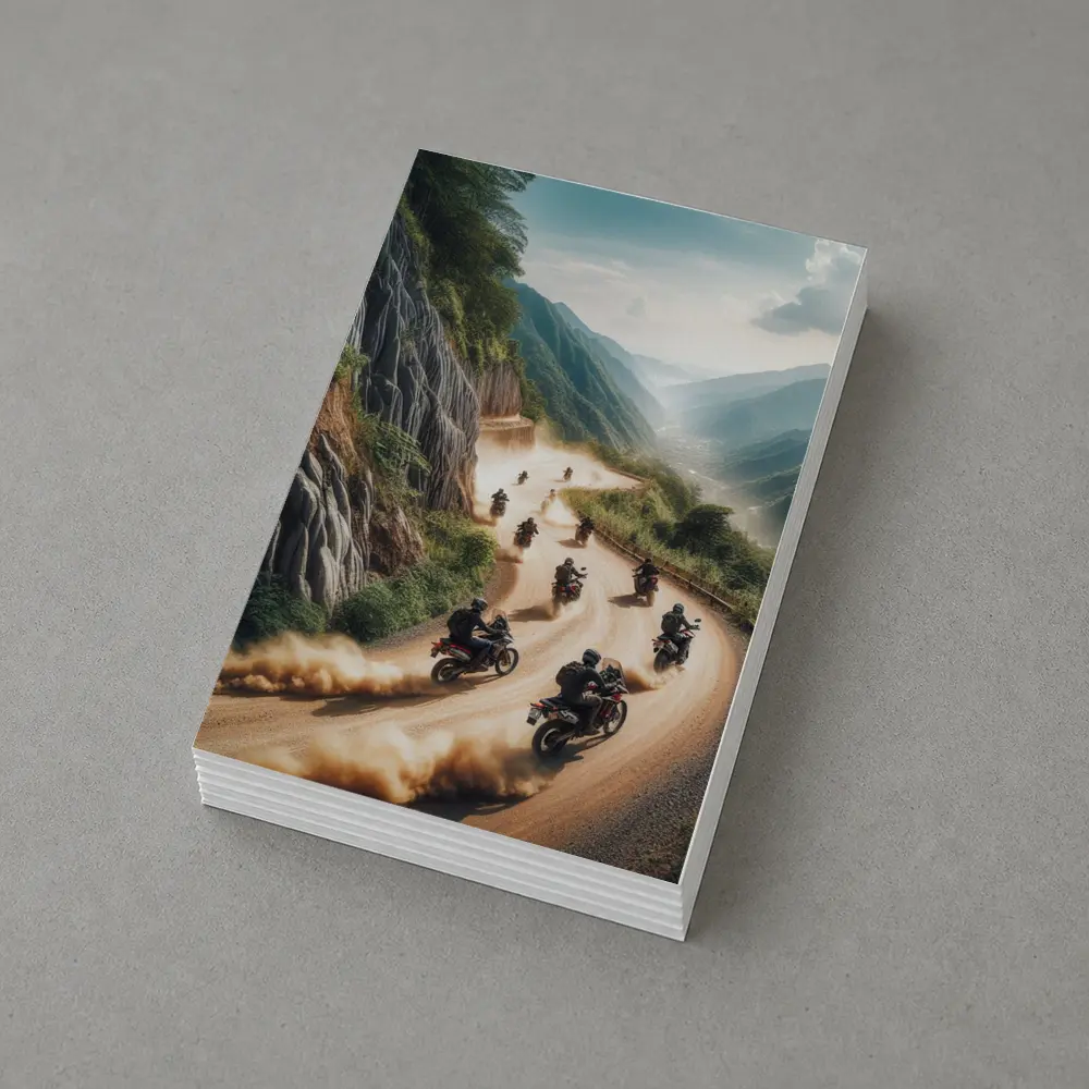 Adventure Motorcycles Riding Dusty Mountain Road – Postcards