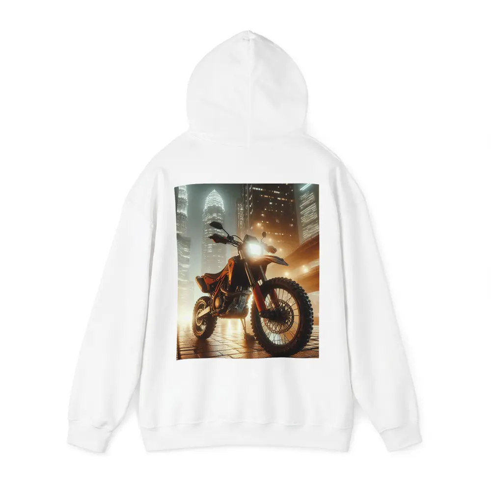 Orange Dual Sport Bike Glowing City Night – Hoodies