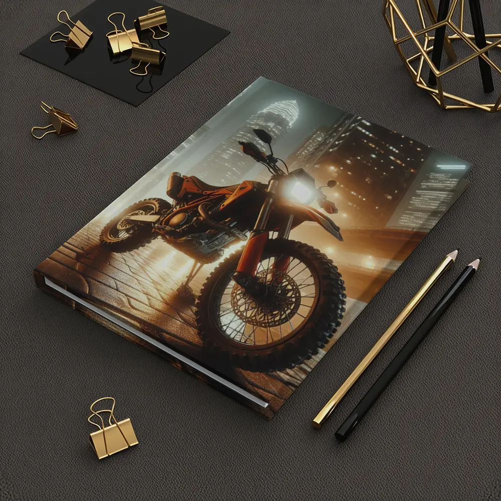 Orange Dual Sport Bike Glowing City Night – Notebooks