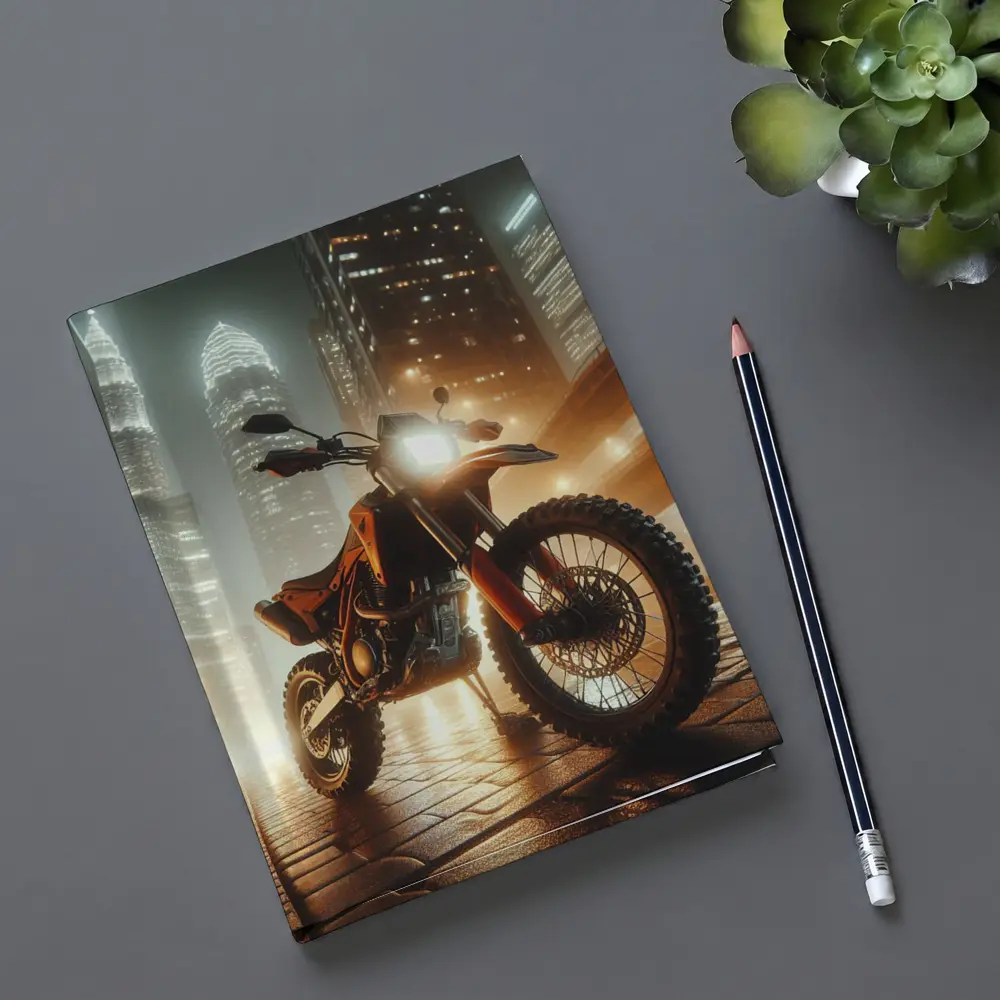 Orange Dual Sport Bike Glowing City Night – Notebooks