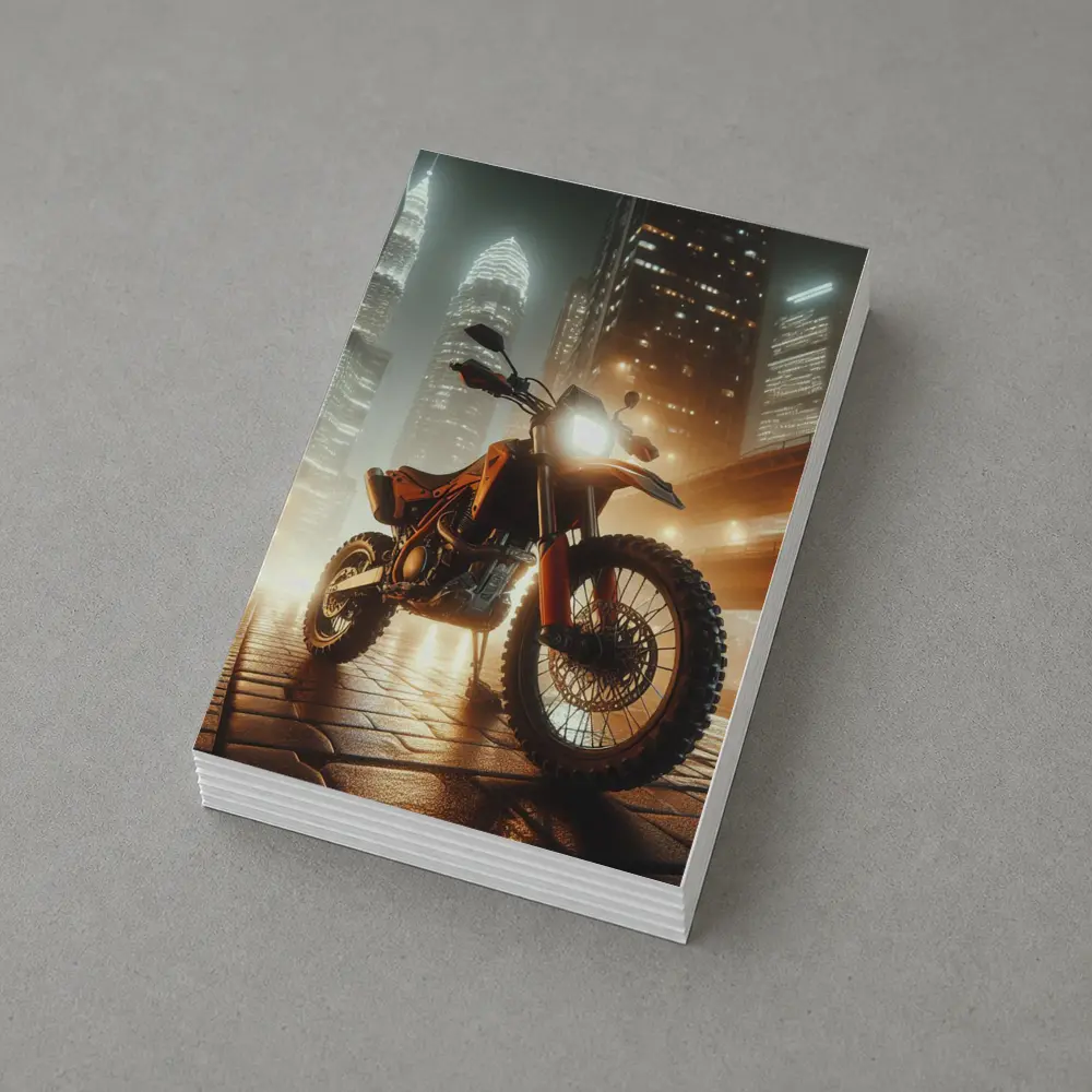 Orange Dual Sport Bike Glowing City Night – Postcards