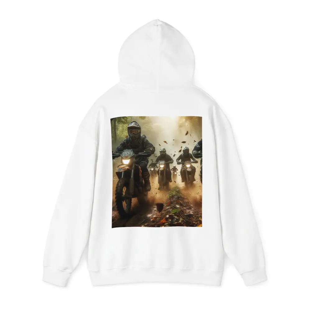 Motocross Riders Racing Through Dusty Forest Trail – Hoodies