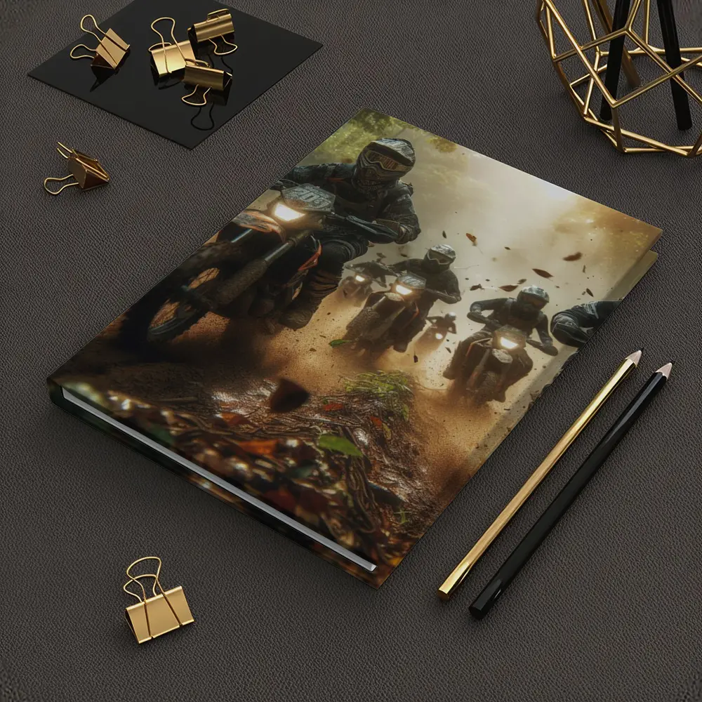 Motocross Riders Racing Through Dusty Forest Trail – Notebooks
