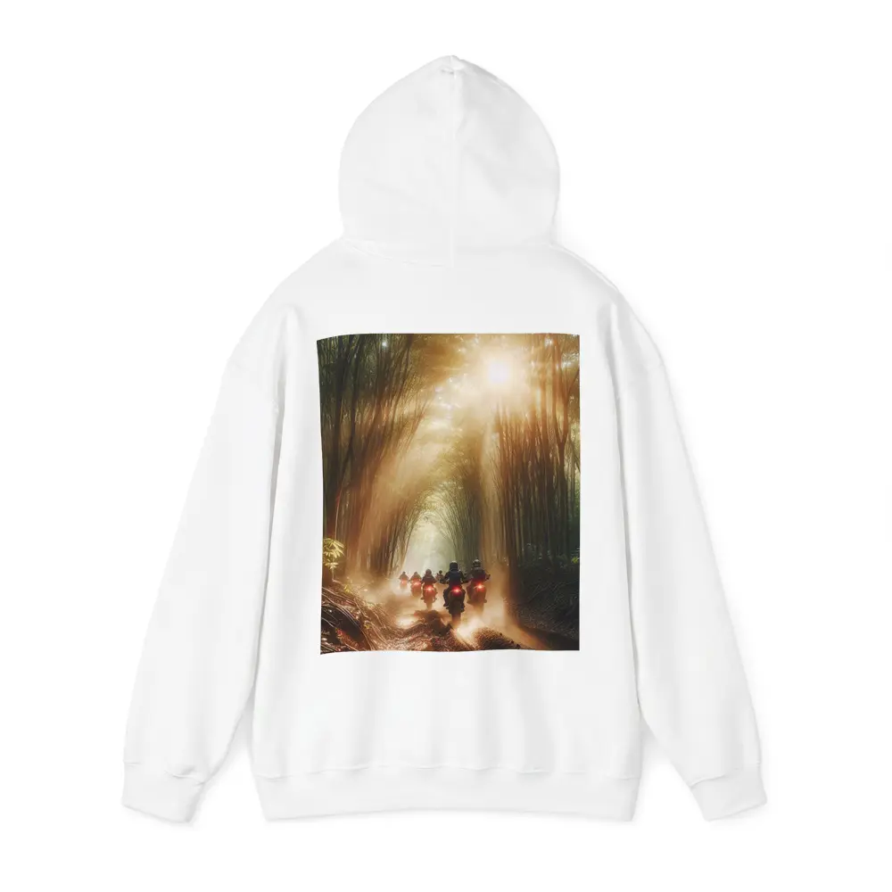 Motorcycles Riding Through Sunlit Bamboo Forest – Hoodies