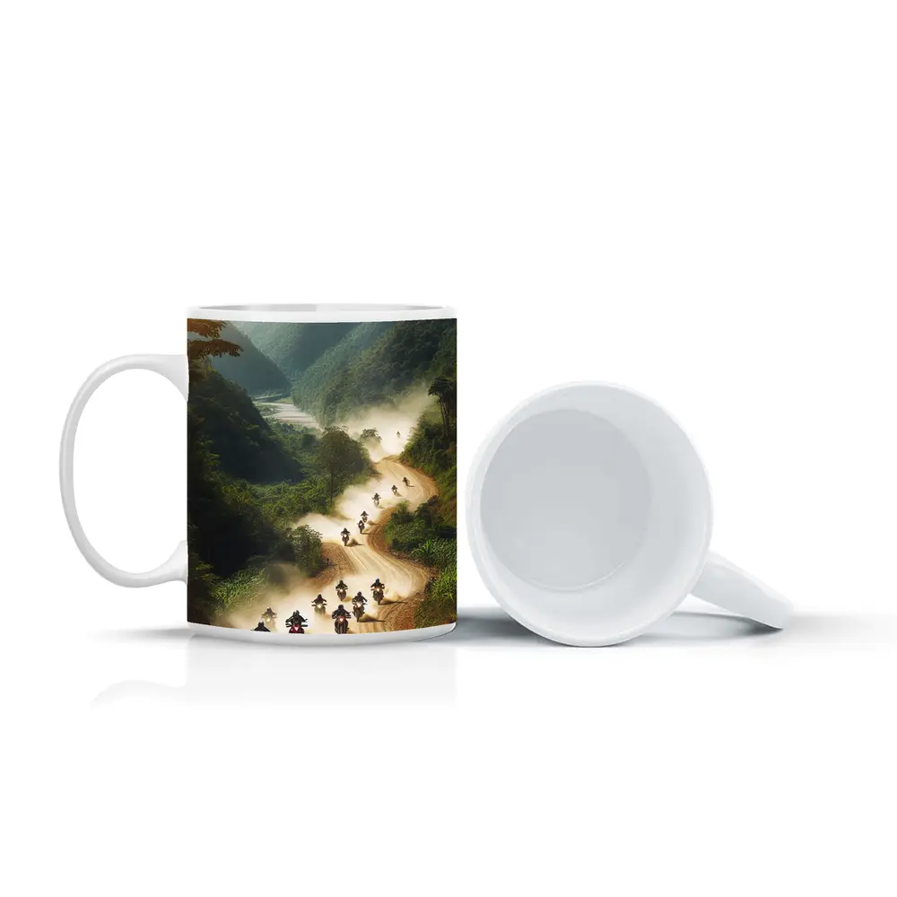 Motorcycles Riding Dusty Mountain Road Group – Mugs
