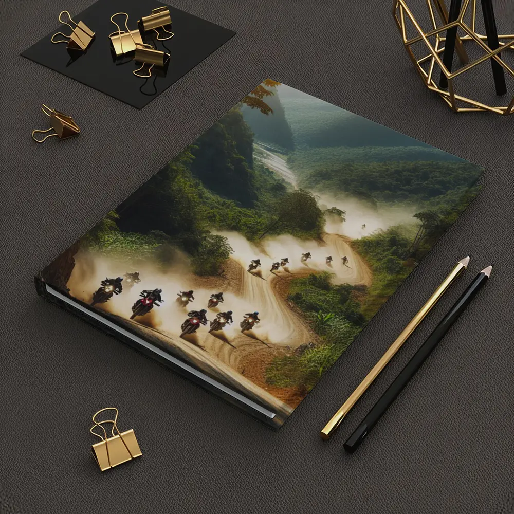 Motorcycles Riding Dusty Mountain Road Group – Notebooks