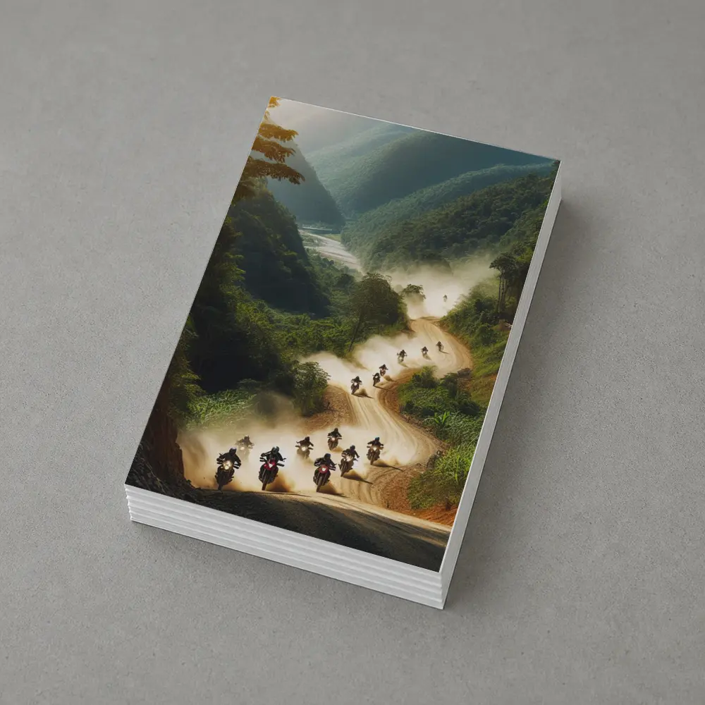 Motorcycles Riding Dusty Mountain Road Group – Postcards