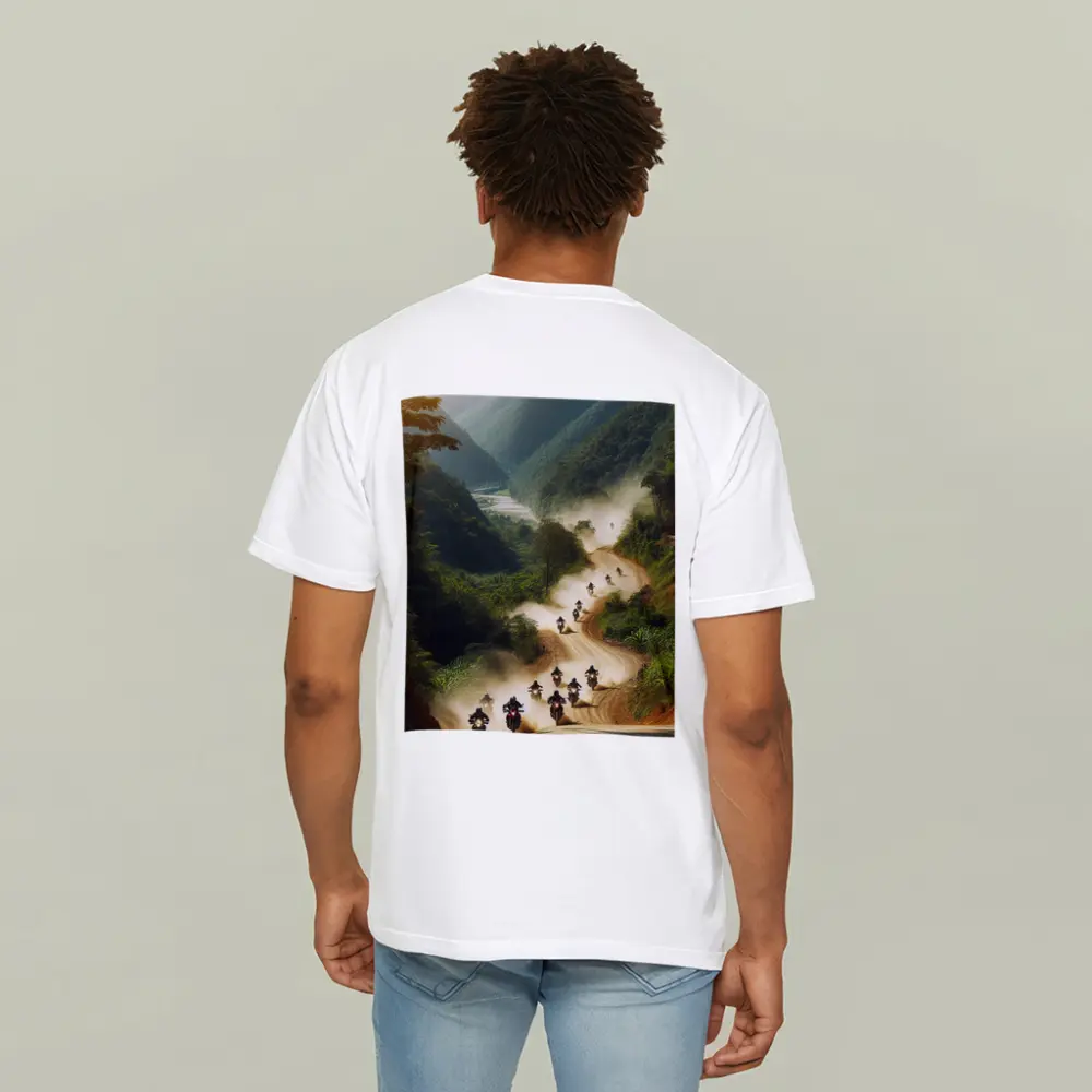 Motorcycles Riding Dusty Mountain Road Group – T-Shirts