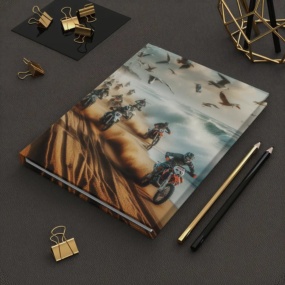 Motocross Riders Racing Along Sandy Beach – Notebooks