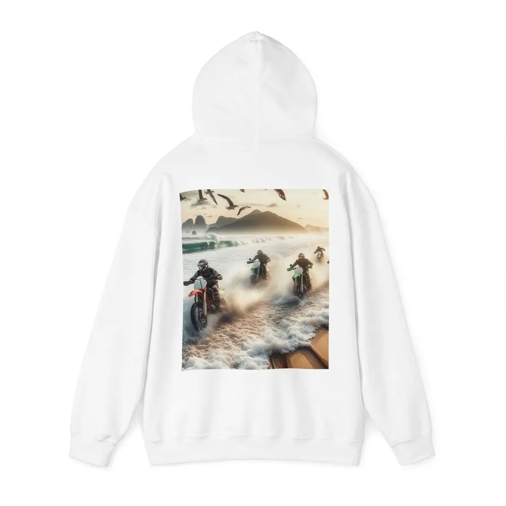Dirt Bikes Racing Through Ocean Beach Waves – Hoodies