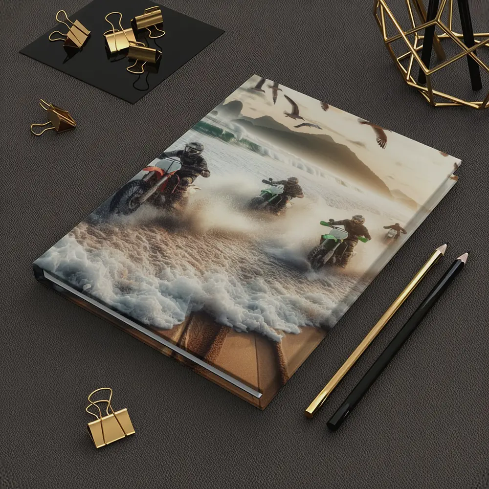 Dirt Bikes Racing Through Ocean Beach Waves – Notebooks