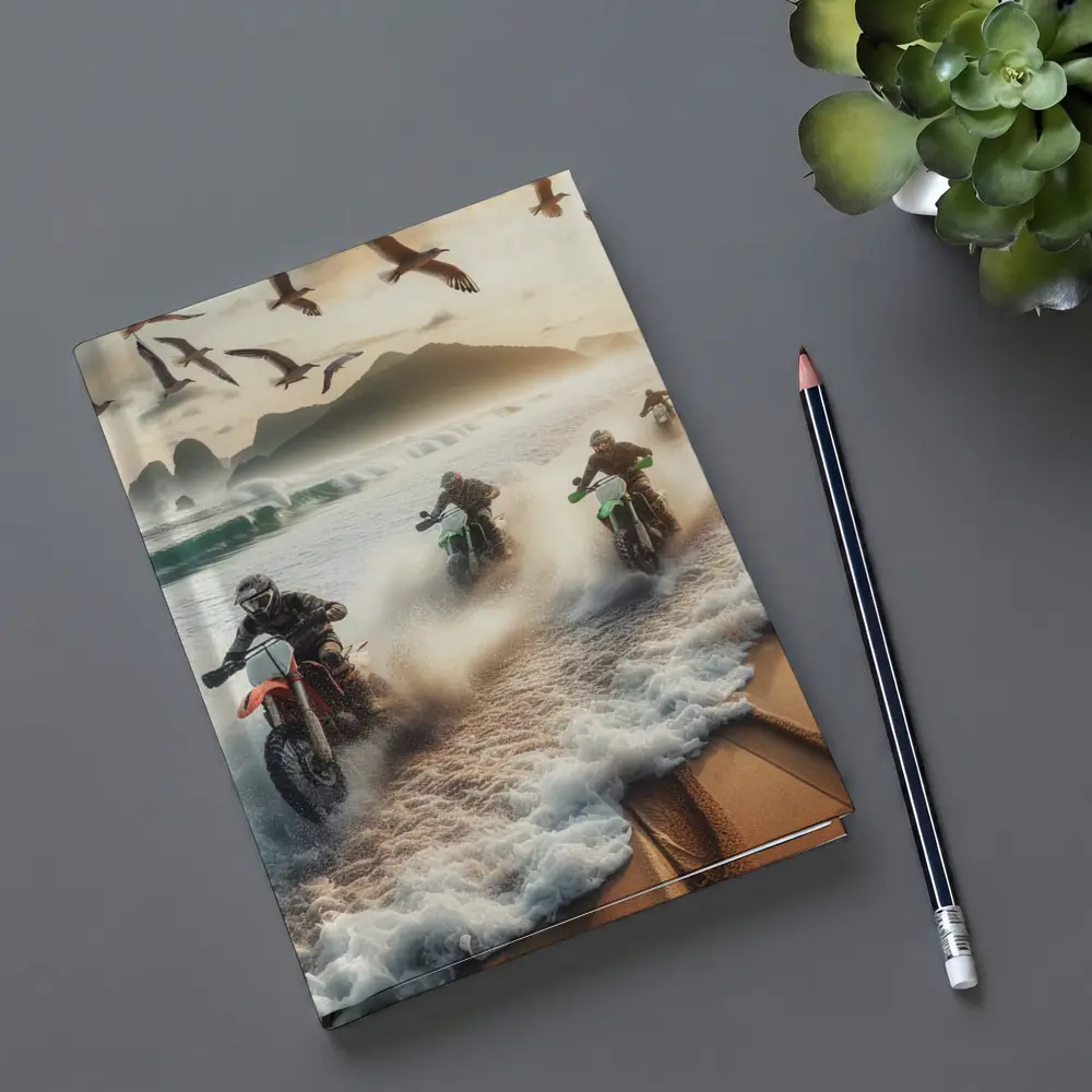 Dirt Bikes Racing Through Ocean Beach Waves – Notebooks